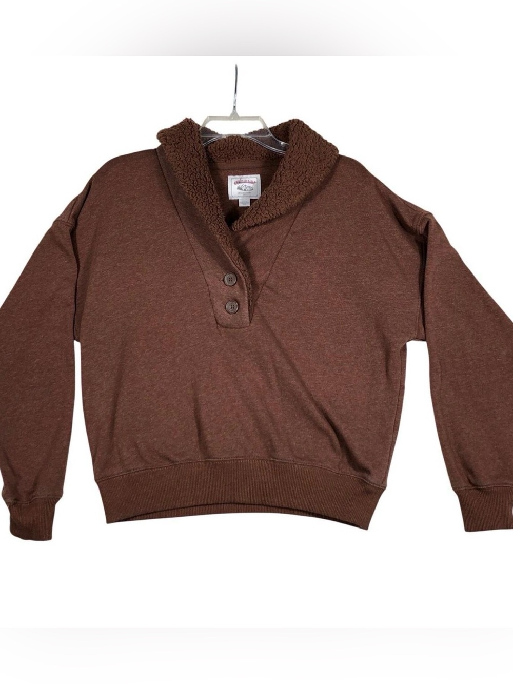 American Eagle Cozy Brown Shawl Collar Sherpa-Lined Women's Sweater
